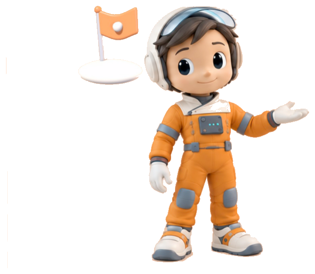 Helpyr astronaut beside a small flag